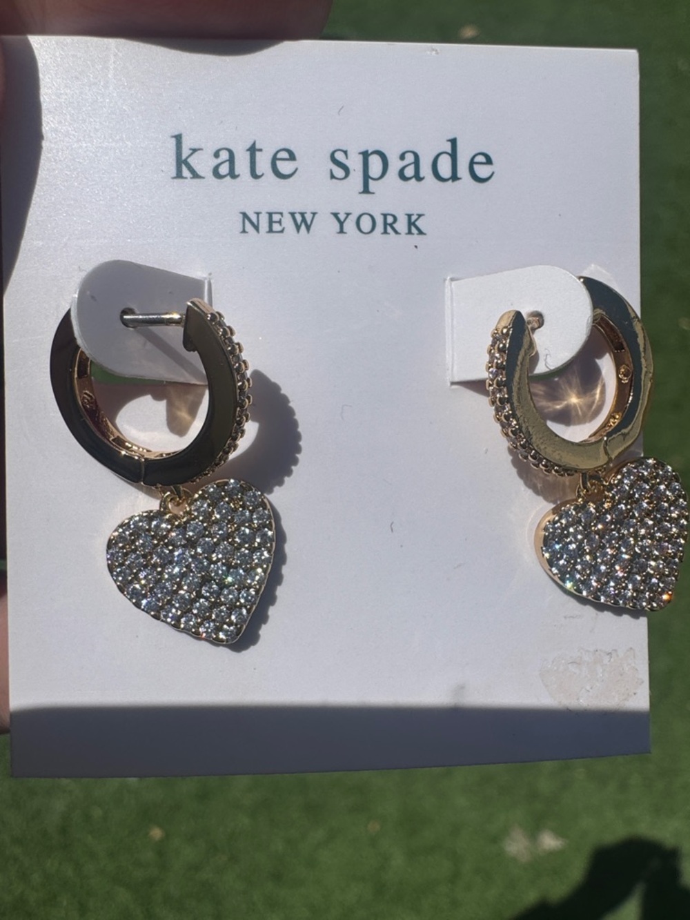 kate spade Gold Pave Heart Drop Hoop Earrings